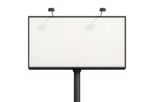 Blank outdoor advertising billboard mockup with empty white screen ready for marketing message, transparent background