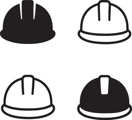 Isolated construction helmet icon set, safety worker helmet symbols, editable black vector, solid black line outline filled minimal thin stroke, protection construction helmet icons for buyers