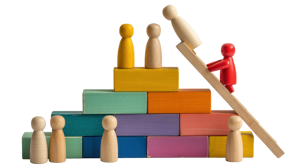 Colorful Wooden Block Pyramid with Tiny Peg Figurines