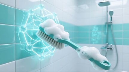 Bathroom with digital network connection on a brush with foam isolated