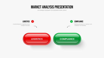 Obraz premium Business Planning Slide Template Vector Illustration. Financial Briefing Two Element Infographic Presentation Design. Visual Review 2 Option Diagram Frame Layout.