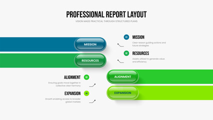 Modern Solution 4 Element Infographic Presentation Template. Business Performance Frame Design Vector Illustration. Consulting Growth Four Option Diagram Slideshow Layout.