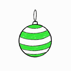 Crayon Drawing of a Green Striped Ornament