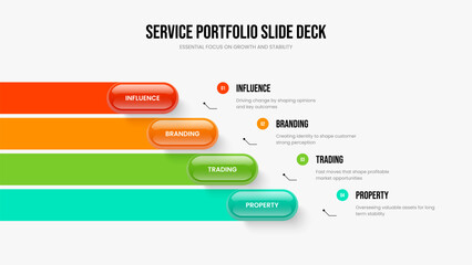 Advertising Analysis 4 Element Diagram Slide Design. Investor Strategy Presentation Template Vector Illustration. Enterprise Performance Four Option Infographic Slideshow Layout.