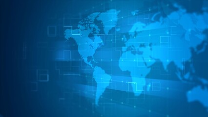Global Technology Digital World Map on Blue Futuristic Background
