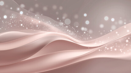 Abstract pink beige waves with glowing particles and soft bokeh lights. Elegant motion and dreamy texture are ideal for luxury branding, backgrounds, or seasonal campaigns.