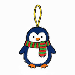 Crayon Drawing of a Penguin Ornament