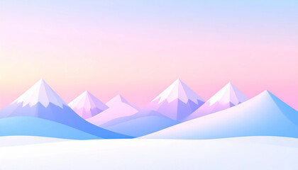 Minimalist snowy mountain landscape with pastel colors and serene atmosphere