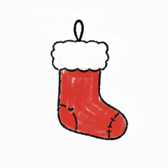 Crayon Drawing of a Red Christmas Stocking Ornament