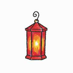 Crayon Drawing of a Red Lantern Ornament