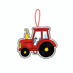 Crayon Drawing of a Red Tractor Ornament