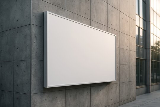 Blank billboard mock up on modern concrete wall with copy space for advertising or branding concept in urban setting during daylight time. Ai generative - Powered by Adobe