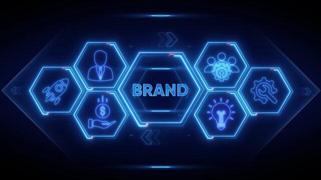 Neon Hexagons Displaying Brand Business Concepts on Dark Background branding marketing