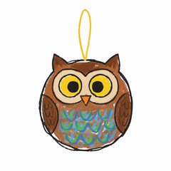 Crayon Drawing of an Owl Ornament