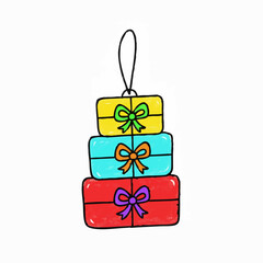 Crayon Drawing of Stacked Gifts Ornament
