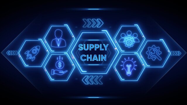 Supply Chain Concept With Icons In Hexagons On Dark Background logistics distribution