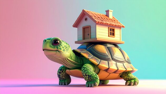 3D Turtle Carrying House on Its Shell