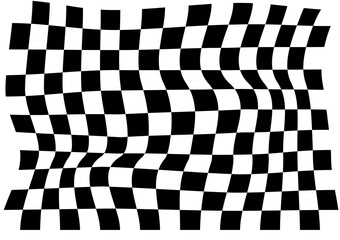 Obraz premium Abstract Wavy Racing Checkered Flag Background Vector. Distorted Black and White Checkerboard Pattern for Graphic Designs, Automotive Banners, and Race Event Covers.