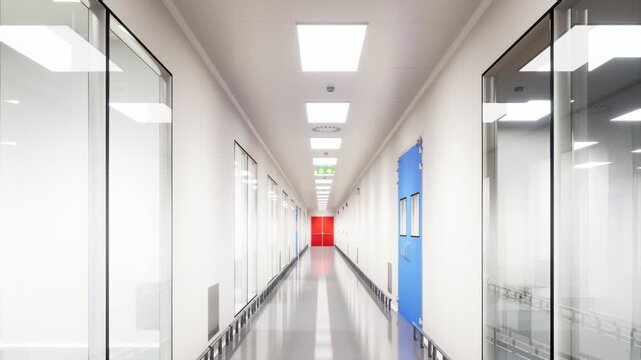 4K empty Corridors Clean Room in pharmaceutical factory