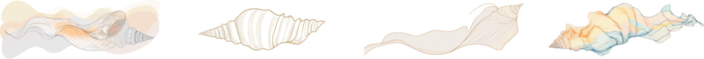 In a simple linear style, a continuous one-line drawing of a sea shell is used as a symbol, representing a spa beauty and wellness salon, and is created in a modern doodle illustration