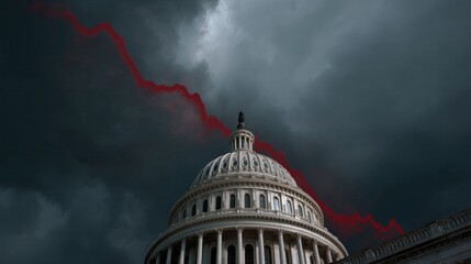Dark storm clouds swirl ominously above the US Capitol, evoking political intrigue during Stormy Weather Awareness Week and Election Day anticipation