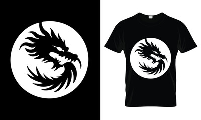 Dynamic White Dragon T-Shirt Design Vector Illustration on Black Background, Mythical Creature Apparel Graphic