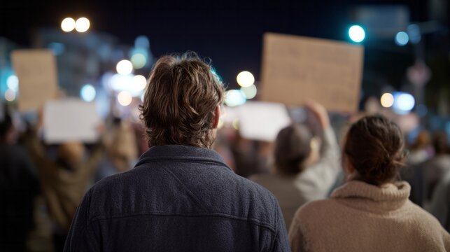 Protesters epitomizing urban night rebellion, diverse fervor, social justice rally, echoing the ethos of Festivus' grievances airing