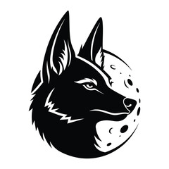 Golden Jackal head and moon black and white vector icon design