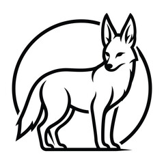 Fox standing outline in circle vector illustration