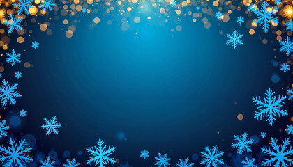 Snowflakes and bokeh lights on blue background for winter holidays concept