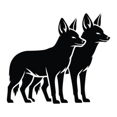 Foxes pair standing black silhouette vector illustration
