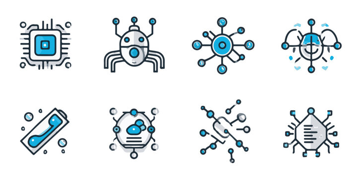 Collection of stylized technology and cybersecurity icons representing digital concepts and data security