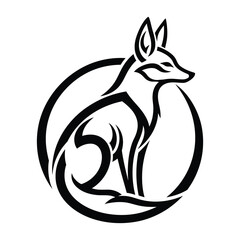 Fox sitting tribal line art in circle vector logo