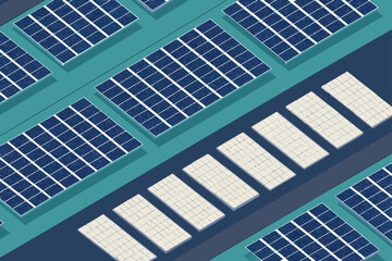 Top-down view of a solar panel field arranged symmetrically.