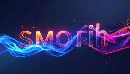 Colorful 'SMOFIh' text sits atop wavy, vibrant, gradient hues of blue, purple, and red with sparkling particle effects