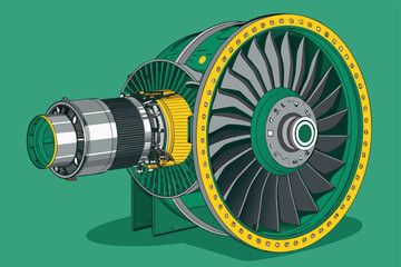 Simplified turbine cross-section, close-up, flat design.