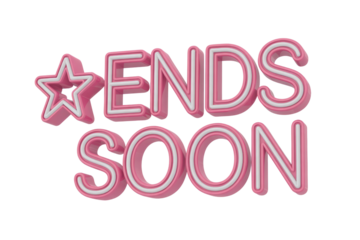 Pink 3D neon text with a glowing star reads 'ENDS SOON', signaling a limited-time offer, sale, or upcoming conclusion. Eye-catching promotional graphic. background removed