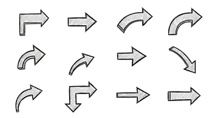 Assorted arrow illustrations in gray with black outlines on a white background.