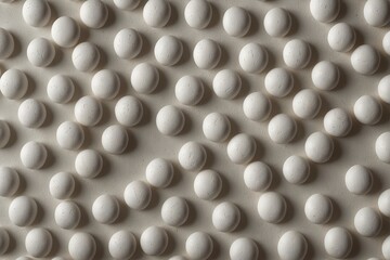 Multiple white tablets arranged diagonally on beige background