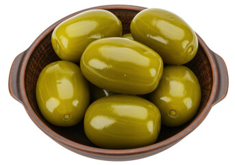 Isolated tomatillos in a ceramic bowl, a pile of green tomatoes in a stoneware bowl