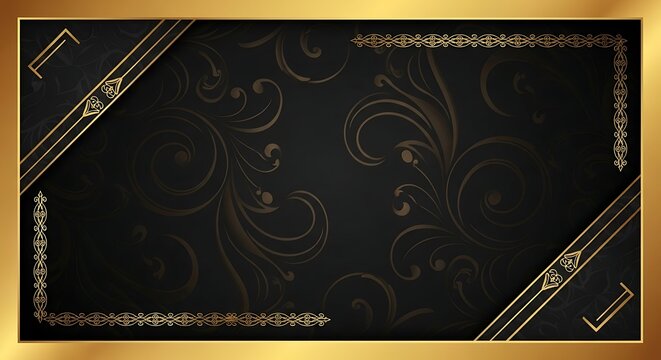 Elegant golden frame with swirling floral accents for invitations and luxury brand promotions, perfect for creating a sophisticated and memorable impression