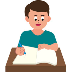 Illustration of Boy Writing in Notebook