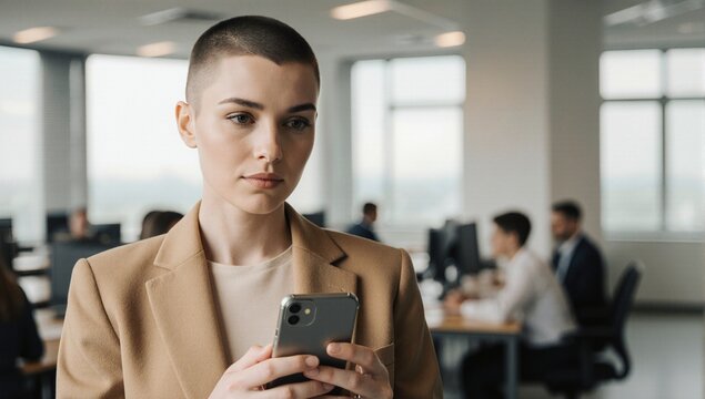 Confident businesswoman using smartphone in coworking space - Powered by Adobe
