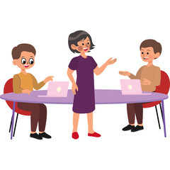 Illustration of Business Meeting with Laptops