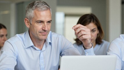 Confident senior executive presenting team innovation idea