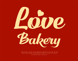 Vector Beautiful logo Love Bake with decorative Hear. Beautiful style Alphabet Letters ad Numbers set. Chic cursive Font