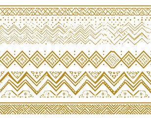 Ornamental golden tribal patterns in a horizontal display, isolated
