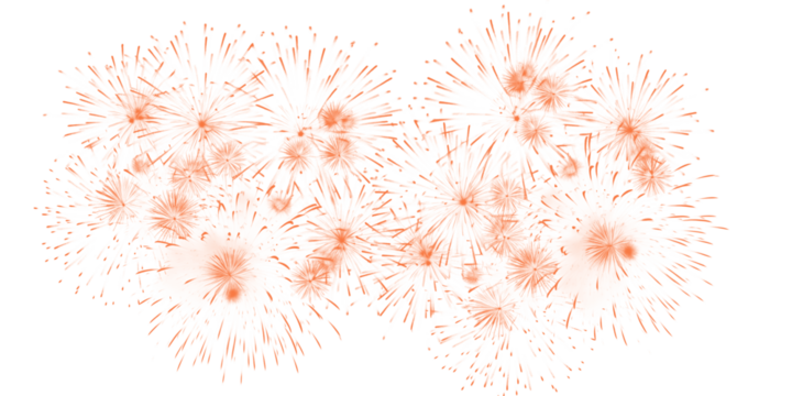 Group of orange fireworks isolated on transparent background for festive events
