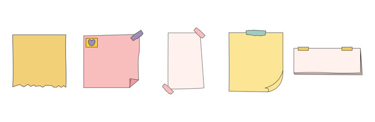 Folded and Taped Pastel Notes with Mixed Shapes for Journaling, Scrapbooking, and Stationery Use