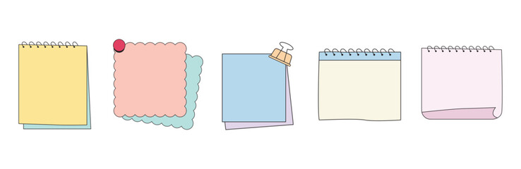 Colorful Pinned and Spiral Pastel Notes with Layered Paper Design for Stationery and Scrapbooking